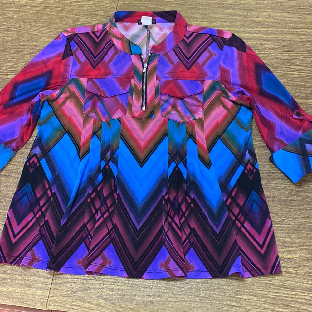 Cocomo 1/4 Zip Bright Stretch 3/4 Sleeve Blouse Top Shirt Size M